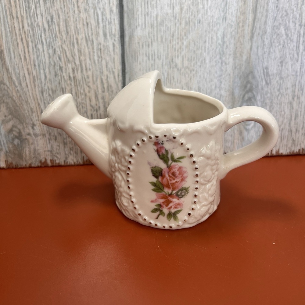 Vintage Ceramic Watering Can Flowers Collectable Gift Granny Cottage Core